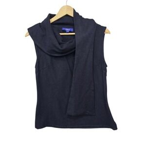 Lorick Sweater Womens 2 Black 100% Wool‎ Cowl Neck Sleeveless Knit Top Side Zip